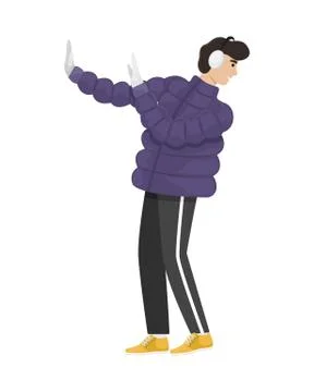 A man in winter clothes dodges a flying snowball. Winter entertainment. Flat  Stock-Illustration