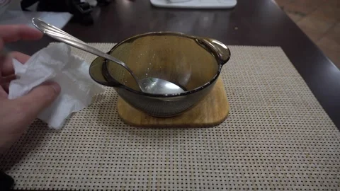 Man wiped his hands after dinner Stock Footage 139689665