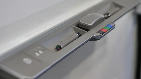Man Wipes Classroom Smartboard Controls With Antimicrobial Disinfectant Wipes Stock Footage 127695186
