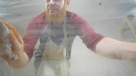 The man wipes the glass Stock-Footage 99130366