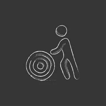 Man with wire spool. Drawn in chalk icon Stock Illustration