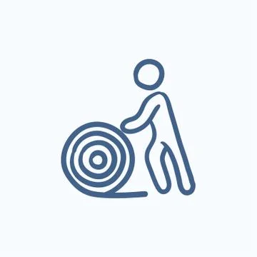 Man with wire spool sketch icon Stock Illustration