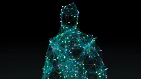 Man in wireframe drawing with data Stock Illustration