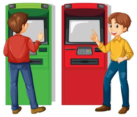 Man withdraw money from atm machine Stock Illustration