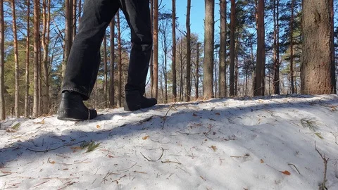 The man in the woods in winter Stock Footage 104971324