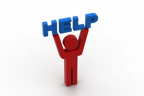 Man with word help Stock Illustration