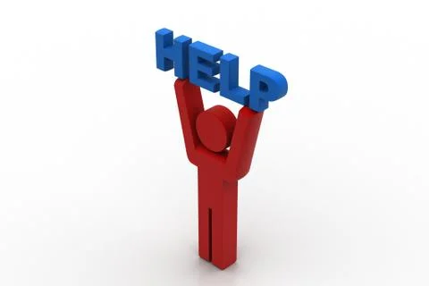 Man with word help Stock Illustration