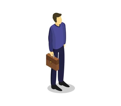 Man with work bag isometric illustrated in vector on a white background Stock Illustration