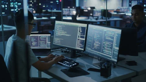 Man work on  Computer Dark Video stock 160360817