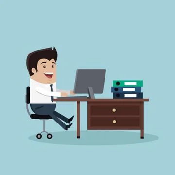 Man Work with Computer Stock Illustration
