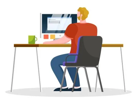 Man Work on Computer, Notes and Tasks on Stickers Illustrazione stock