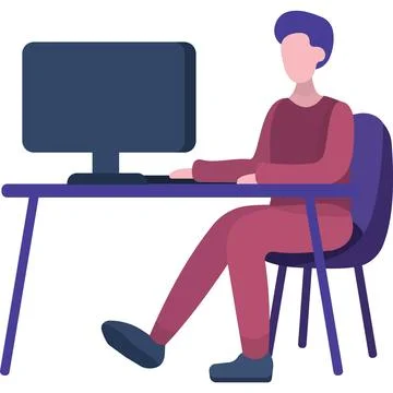 Man work on computer at office desk vector icon Stock-Illustration