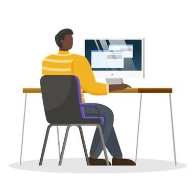 Man Work on Computer at Office, Person Workplace Stock Illustration