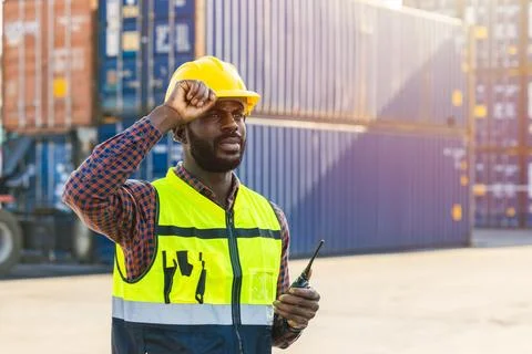 Man work container port, Customs at container yard manage ,Cargo Import Exp.. Stock Photos