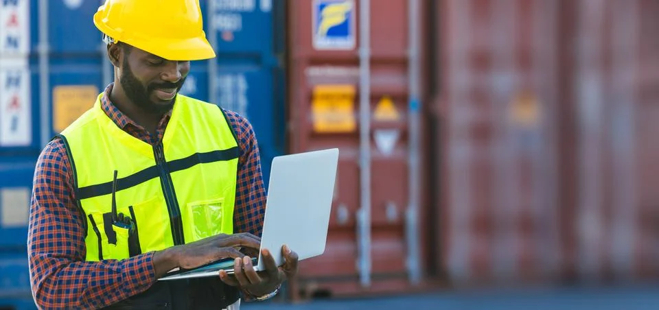 Man work container port, Customs at container yard manage ,Cargo Import Exp.. Stock Photos