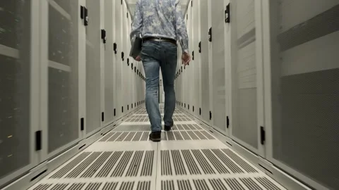 Man at work in a Dutch Datacenter Stock Footage 294987978