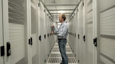 Man at work in a Dutch Datacenter Stock Footage 294988090