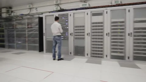 Man at work in a Dutch Datacenter Stock Footage 294988140
