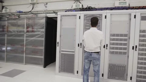 Man at work in a Dutch Datacenter Stock Footage 294988143