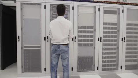 Man at work in a Dutch Datacenter Stock Footage 294988154