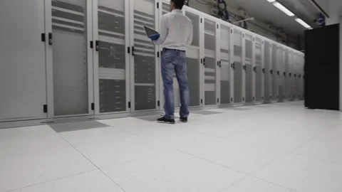 Man at work in a Dutch Datacenter Stock Footage 294988174