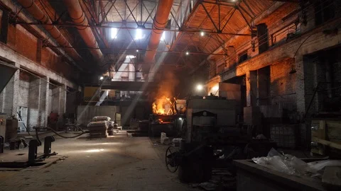 Man work with fire on factory Stock Footage 121826710