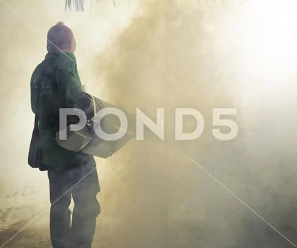 Man work fogging to eliminate mosquito for preventing spread den Stock Photos