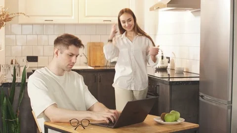 Man work at home, he is in freelance during quarantine coronavirus, he use Stock Footage 133590784