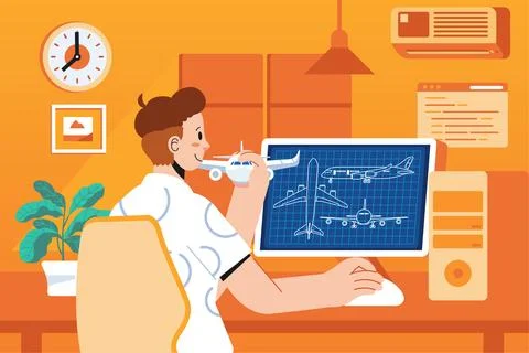 Man Work at home workplace flat style vector illustration Online career 스톡 일러스트
