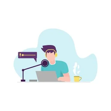 Man work with laptop and make podcast cute vector illustration Stock Illustration