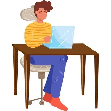 Man work on laptop computer vector isolated icon Stock Illustration