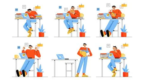 Man work with laptop in office Stock Illustration