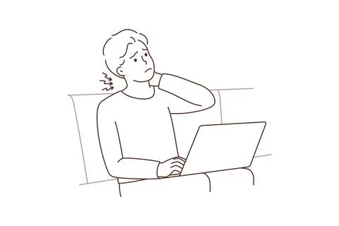 Man work on laptop suffer from backache Stock Illustration