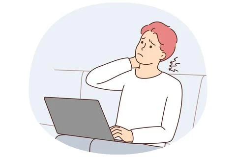 Man work on laptop suffer from backache Stock Illustration