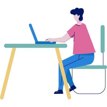 Man work on laptop table computer vector icon Illustrazione stock