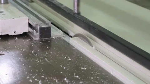 A man at work, a man working at a machine, a guy sawing plastic sheets Stock Footage 237099924
