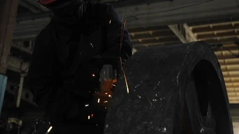 Man work with Metal processing factory. Sparks. Stock Footage 105567149