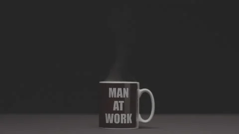 Man at work mug steaming hot Video stock 163950853