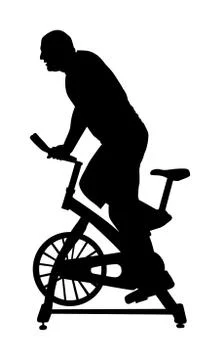 Man work out on exercise bike vector silhouette. Biking in gym cardio training Stockillustratie