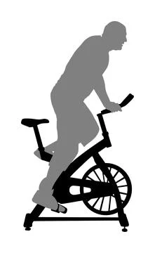 Man work out on exercise bike vector silhouette. Biking in gym Stockillustratie