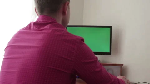 Man work with pc green screen Stock Footage 56669637
