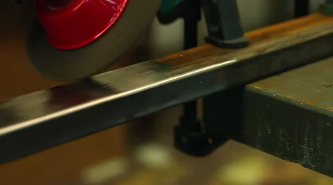 Man At Work Polishing metall construct Stock Footage 47225047