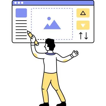 Man work on presentation using computer app Stock Illustration