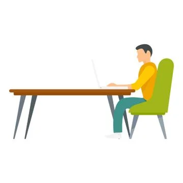 Man work at table icon, flat style Stock Illustration
