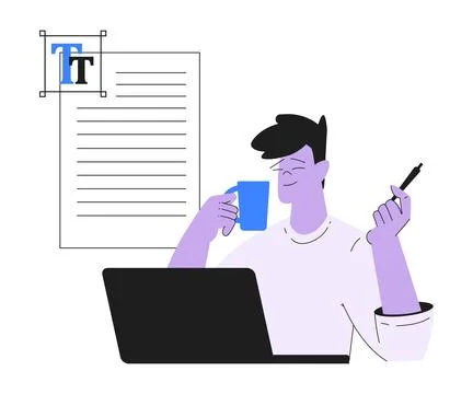 Man Work with Text Editing and Writing Article on Laptop Vector Illustration Stock Illustration
