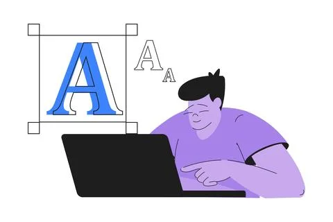 Man Work with Text Editing and Writing Article on Laptop Vector Illustration Stock Illustration