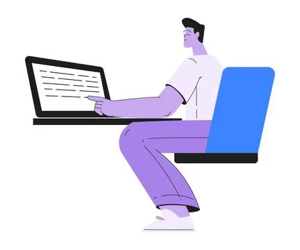 Man Work with Text Editing and Writing Article on Laptop Vector Illustration Stock Illustration