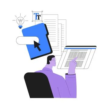Man Work with Text Editing and Writing Article on Laptop Vector Illustration Stock Illustration