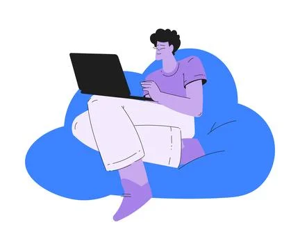 Man Work with Text Editing and Writing Article on Laptop Vector Illustration Stock Illustration