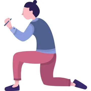 Man work vector kneeling position character icon 库存插图